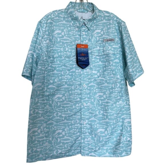 Habit Fishing Outdoor Vented Button Down Shirt Mesh Back Mens Size Medium Fish - Picture 1 of 10